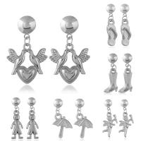 Zinc Alloy Drop Earring, stainless steel post pin, silver color plated & for woman, lead & cadmium free, 40mm 