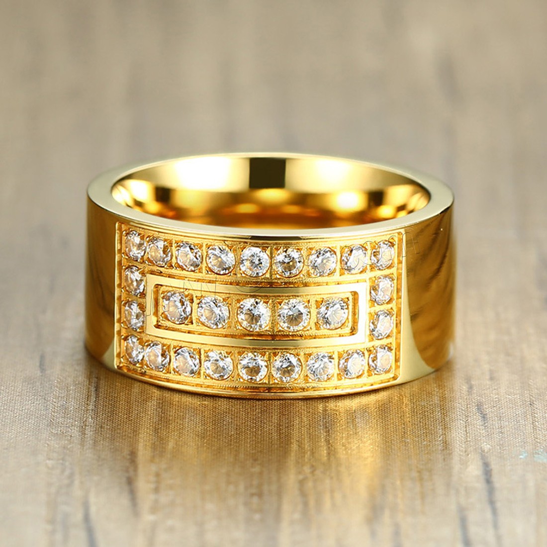 Anillo de dedo de acero inoxidable hombre, chapado en color dorado, diverso tamaño para la opción & para hombre & con diamantes de imitación, 10mm, Vendido por UD