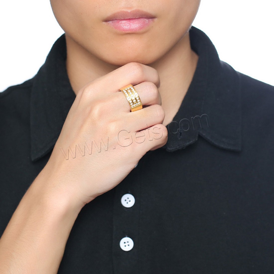 Anillo de dedo de acero inoxidable hombre, chapado en color dorado, diverso tamaño para la opción & para hombre & con diamantes de imitación, 10mm, Vendido por UD