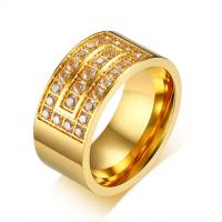 Men Stainless Steel Ring in Bulk, gold color plated & for man & with rhinestone, 10mm 