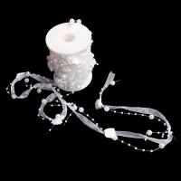 ABS Plastic Pearl Bead Garland Strand, with Satin Ribbon, white, 8mm, Approx 