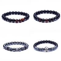 Gemstone Bracelet, with rhinestone zinc alloy spacer & Lava & Tiger Eye & Non Magnetic Hematite & Black Agate, plated & Unisex, 8mm Approx 7 Inch 
