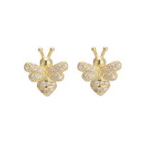Rhinestone Brass Stud Earring, Butterfly, real gold plated, for woman & with rhinestone, lead & cadmium free 