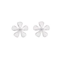 Rhinestone Brass Stud Earring, Flower, real silver plated, for woman & with rhinestone, lead & cadmium free 
