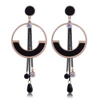 Zinc Alloy Rhinestone Drop Earring, stainless steel post pin, rose gold color plated, for woman & enamel & with rhinestone, lead & cadmium free, 95mm 