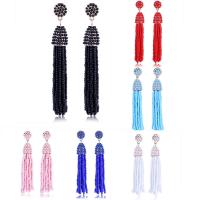 Fashion Fringe Earrings, Zinc Alloy, with Glass Seed Beads, stainless steel post pin, Tassel, gold color plated, for woman lead & cadmium free 