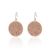 Zinc Alloy Rhinestone Drop Earring, iron earring hook, Flat Round, rose gold color plated, for woman & with rhinestone, lead & cadmium free, 21mm 