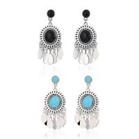 Turquoise Zinc Alloy Earring, with Synthetic Turquoise, stainless steel post pin, antique silver color plated, for woman & with rhinestone lead & cadmium free, 52mm 