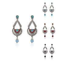 Zinc Alloy Rhinestone Drop Earring, stainless steel post pin, antique silver color plated, for woman & with rhinestone lead & cadmium free, 57mm 