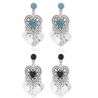 Turquoise Zinc Alloy Earring, with Synthetic Turquoise, stainless steel post pin, antique silver color plated, for woman & with rhinestone lead & cadmium free, 50mm 