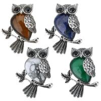 Gemstone Brass Pendants, with Brass, Owl, antique silver color plated Approx 