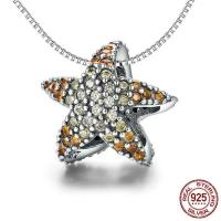 Cubic Zirconia Thailand Sterling Silver European Beads, Starfish, micro pave cubic zirconia & without troll Approx 4.5-5mm 