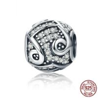 Cubic Zirconia Thailand Sterling Silver European Beads, Round, without troll & with cubic zirconia Approx 4.5-5mm 