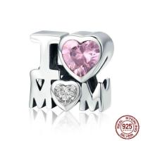 Thailand Sterling Silver European Bead, Letter, Mother Day Jewelry & without troll & with cubic zirconia Approx 4.5-5mm 
