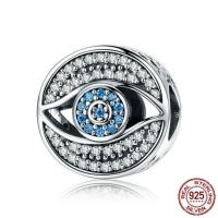 Thailand Sterling Silver European Bead, Flat Round, evil eye pattern & without troll & with cubic zirconia & hollow Approx 4.5-5mm 