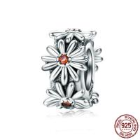 Cubic Zirconia Thailand Sterling Silver European Beads, Flower, without troll & with cubic zirconia Approx 4.5-5mm 
