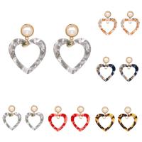 Zinc Alloy Drop Earring, with ABS Plastic Pearl & Resin, stainless steel post pin, Heart, gold color plated, for woman lead & cadmium free 