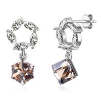 Brass Drop Earring, with Austrian Crystal, real silver plated, for woman & faceted & with rhinestone, lead & cadmium free 