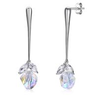 Brass Drop Earring, with Austrian Crystal, real silver plated, for woman & faceted, lead & cadmium free 