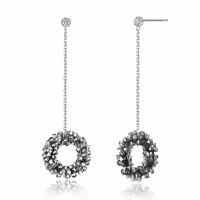 Brass Drop Earring, with Austrian Crystal, Round, real silver plated, for woman & faceted, lead & cadmium free 