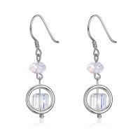Brass Drop Earring, with Austrian Crystal, Round, real silver plated, for woman & faceted, lead & cadmium free 