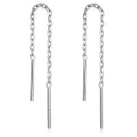 Brass Thread Through Earrings, real silver plated, for woman, lead & cadmium free, 62mm 