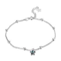 Brass Anklet, with Austrian Crystal, with 5cm extender chain, Star, real silver plated, oval chain & for woman & faceted, lead & cadmium free Approx 9 Inch 