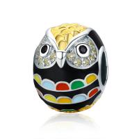 Cubic Zirconia Sterling Silver European Beads, 925 Sterling Silver, Owl, plated, without troll & enamel & with cubic zirconia Approx 4.5-5mm 