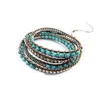 Natural Turquoise Wrap Bracelet, with Waxed Cotton Cord & Copper Coated Plastic, Unisex & , 4mm Approx 31 Inch 