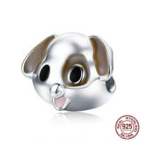 Emaille Thailand Sterling Silber Europa Perlen, Hund, ohne troll, 11x13mm, Bohrung:ca. 4.5-5mm, verkauft von PC