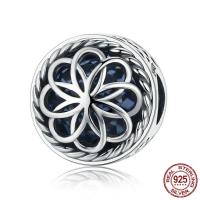 Thailand Sterling Silver European Bead, with Crystal, Flat Round, without troll & faceted & hollow Approx 4.5-5mm 