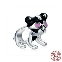 Enamel Sterling Silver European Beads, 925 Sterling Silver, Dog, platinum plated, without troll Approx 4.5-5mm 