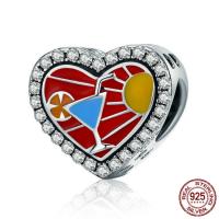 Cubic Zirconia Thailand Sterling Silver European Beads, Heart, without troll & enamel & with cubic zirconia Approx 4.5-5mm 