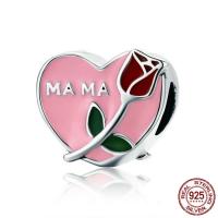 Thailand Sterling Silver European Bead, Heart, Mother Day Jewelry & without troll & enamel Approx 4.5-5mm 