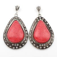 Resin Zinc Alloy Pendants, with Resin, Teardrop, antique silver color plated, with rhinestone, lead & cadmium free Approx 