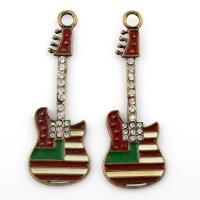 Musical Instrument Shaped Zinc Alloy Pendants, Guitar, antique gold color plated, enamel & with rhinestone, lead & cadmium free Approx 4mm 