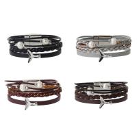 PU Leather Bracelet, with Plastic Pearl & Zinc Alloy, silver color plated, for woman & multi-strand 20mm Approx 8 Inch 