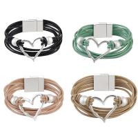 Cowhide Bracelet, with Iron, silver color plated, for woman & multi-strand 18mm Approx 8 Inch 