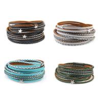 PU Leather Bracelet, with Zinc Alloy, silver color plated, for woman & multi-strand 15mm Approx 16 Inch 