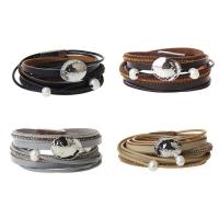 PU Leather Bracelet, with Plastic Pearl & Zinc Alloy, silver color plated, for woman & with rhinestone & multi-strand 16mm Approx 16 Inch 