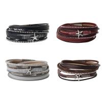 PU Leather Bracelet, with Glass & Zinc Alloy, silver color plated, for woman & faceted & multi-strand 16mm Approx 16 Inch 