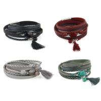 Cowhide Bracelet, with Agate & Zinc Alloy, silver color plated, charm bracelet & for woman & multi-strand 15mm Approx 15 Inch 