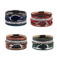 Cowhide Bracelets, with Lava & Zinc Alloy, silver color plated, for woman & with rhinestone & multi-strand 37mm Approx 8 Inch 