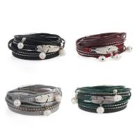 Cowhide Bracelets, with Plastic Pearl & Zinc Alloy, silver color plated, for woman & multi-strand 16mm Approx 15 Inch 