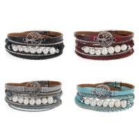 Cowhide Bracelets, with Plastic Pearl & Zinc Alloy, silver color plated, for woman & with rhinestone & multi-strand 16mm Approx 15 Inch 