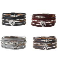 PU Leather Cord Bracelets, with Zinc Alloy, silver color plated, for woman & with rhinestone & multi-strand 27mm Approx 8 Inch 