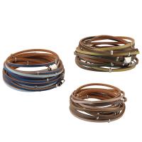 Cowhide Bracelets, with Zinc Alloy, silver color plated, for woman & multi-strand Approx 37 Inch 