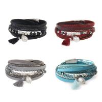 Cowhide Bracelets, with Plastic Pearl & Zinc Alloy, silver color plated, charm bracelet & for woman & multi-strand 16mm Approx 15 Inch 