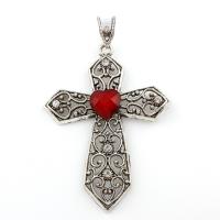 Zinc Alloy Cross Pendants, with Acrylic, antique silver color plated, faceted & with rhinestone, lead & cadmium free Approx 