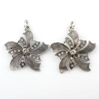Zinc Alloy Rhinestone Pendants, Flower, antique silver color plated, with rhinestone, lead & cadmium free Approx 